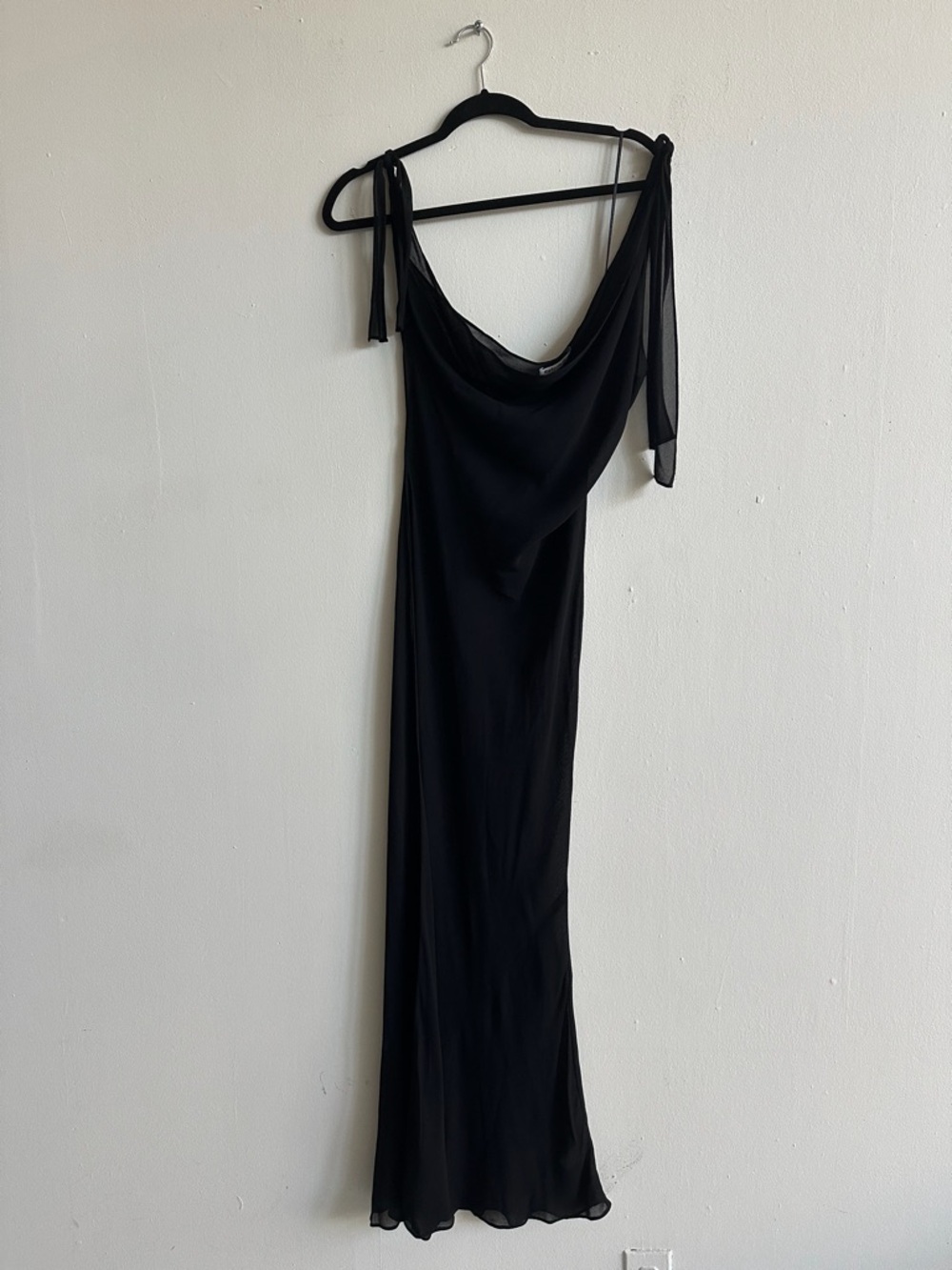 Reformation Black Maxi Slip Dress with Sheer Tie Straps